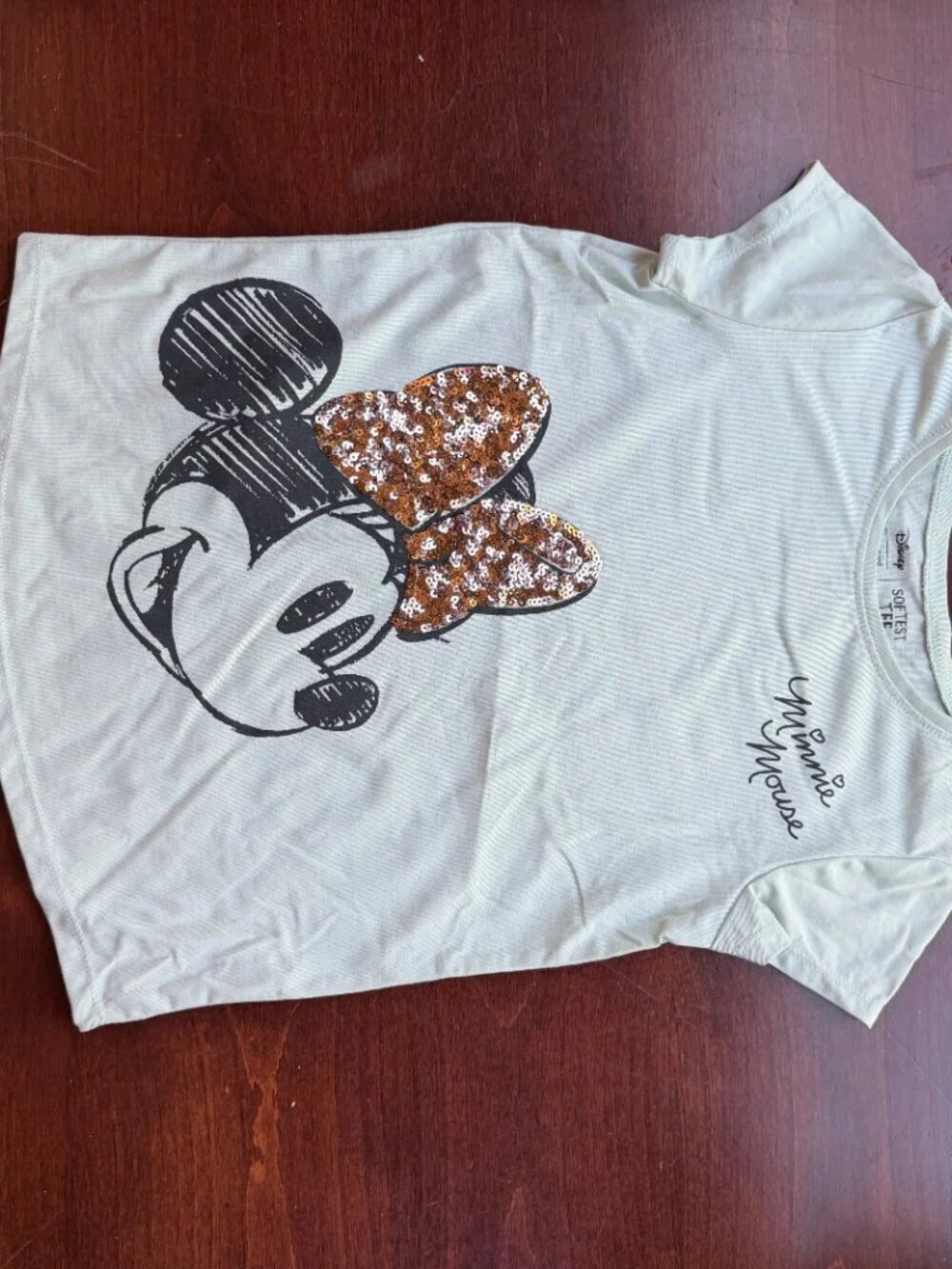 DISNEY Jumping Beans Softest Tee Mint Green Sequin Minnie Mouse Size 8